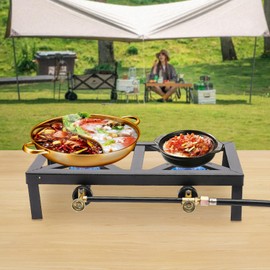 8000W Portable Double Burner, Outdoor Gas Stove Propane Cooker with Adjustable 0-10Psi Regulator Hose 3.9ft 3/8" Interface, Cast Iron Camping Double Burner Stove for Patio Camping Party Outdoor BBQ