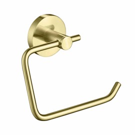 KIBI Circular Single Post Toilet Paper Holder for Bathroom, Solid Brass Wall Mounted Hanging Toilet Roll Holder (Brushed Gold) (KBA1405)