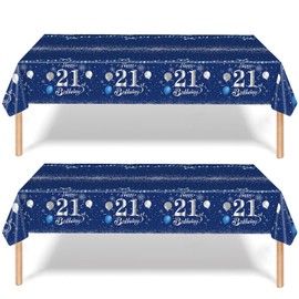 2Pcs Navy Blue Happy 21st Birthday Party Table Cloth,137*274cm Plastic 21st Birthday Table Decorations for Boys,Girls Birthday Table Cloth Disposable Tablecover for 21st Him,Her Birthday Gifts Party