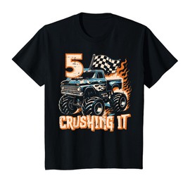 Kids 5 Crushing It Monster Truck Cool 5th Birthday Bday Boys Kids T-Shirt
