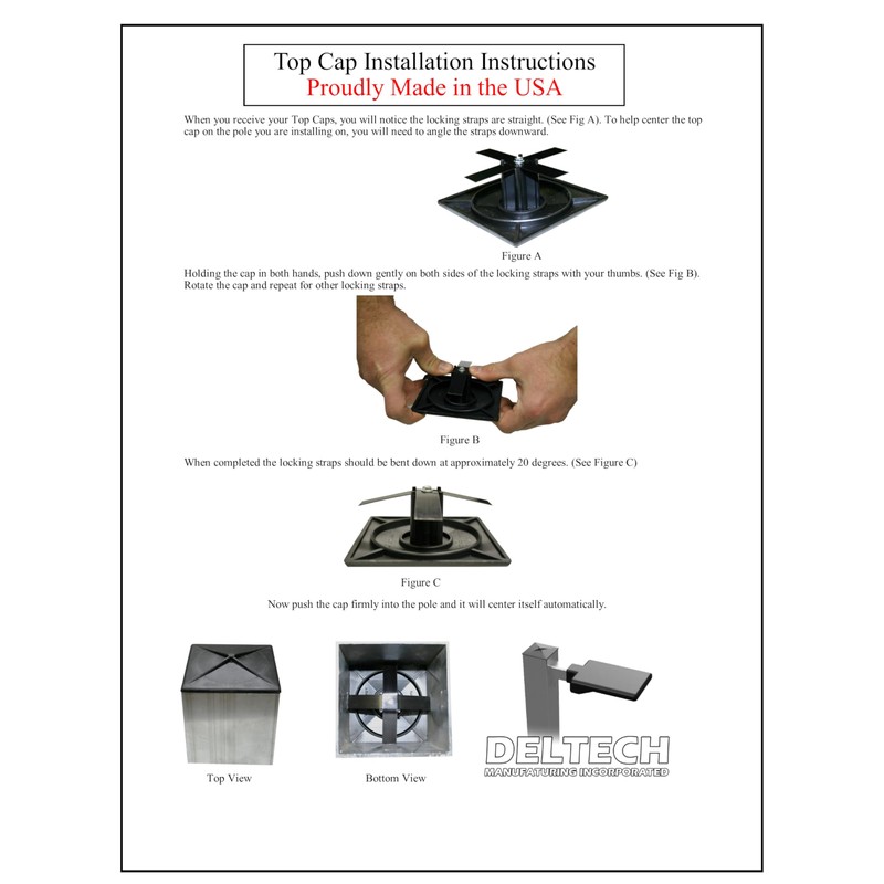 4" Square Light Pole Top Cap- Black Plastic by Deltech