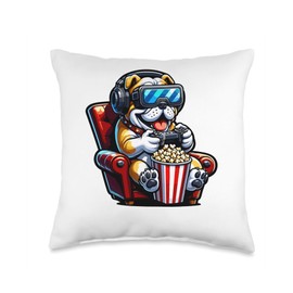 Gamer Bulldog Popcorn Gaming Chair Headphones Games Player Throw Pillow