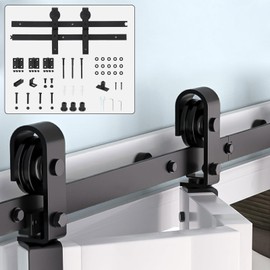 24" Bi-Folding Sliding Barn Door Hardware Kit for Two 10" Bifold Doors, Bi Fold Barn Door Hardware Kit, Smoothly and Quietly, Easy to Install, Heavy Duty Black