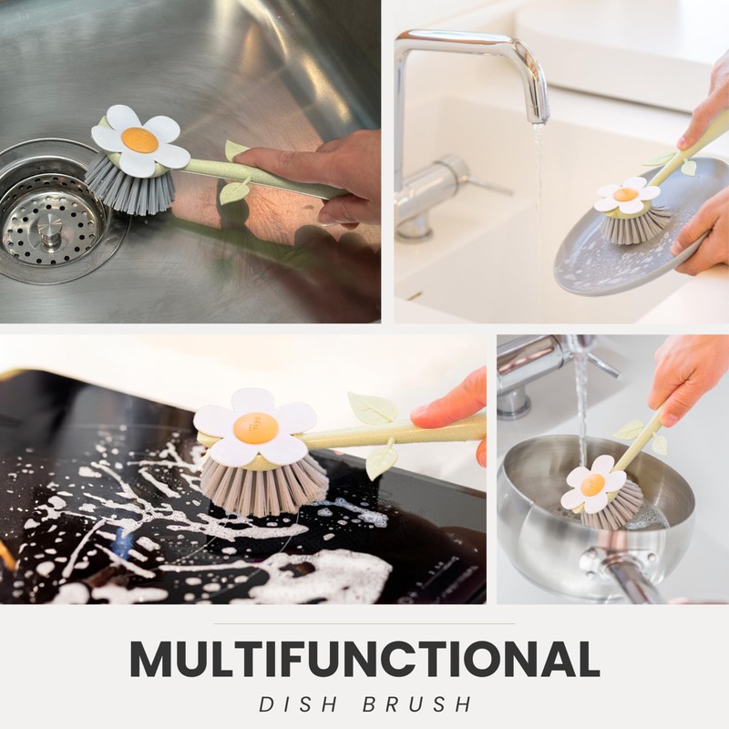 Vigar Florganic Daisy-Shaped Dish Brush, a Dish Brush with Handle,