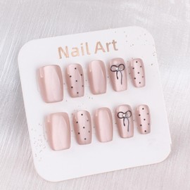 10 Pcs Handmade Nail Tips Elegant Pink Cents Bride Nail Tips for Wedding,Photo Taking,Party,After-Party Small