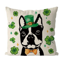 GAGEC St Patricks Day Pillow Covers 18x18 Inch Boston Terrier Throw Pillowcase Dog Living Room Sofa Pillowcase Dog St. Patrick's Day Home Decorations