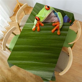 Swono Tree Frog Tablecloths Tropical Leaves Animal Red Eyed Tree Frog Kitchen Dinning Tabletop Decoration, Polyester Table Cover for Indoor Outdoor 50x72 Inch Tablecloth