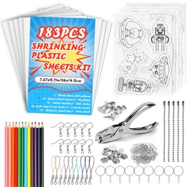 yyoemas 183 PCS Shrinky Dink Keychain Kit,15 PCS Shrinky Dink Sheets with Colored Pencils,Hole Punch,Keychains,Colored Buckle Chains for Shrinky Dink Crafts Jewelry Making DIY