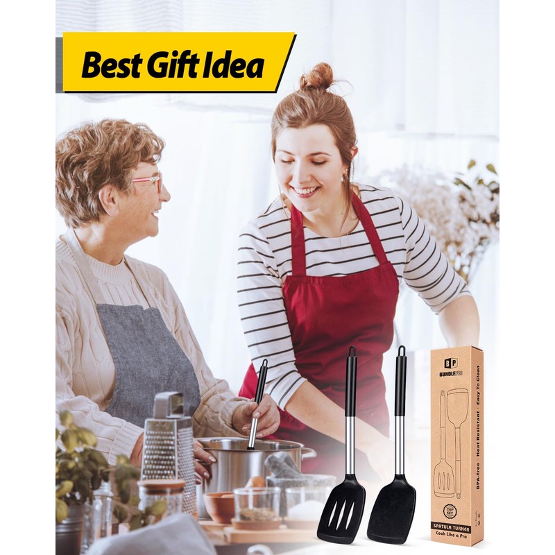 Pack of 2 Silicone Solid Turner, Non Stick Slotted Kitchen