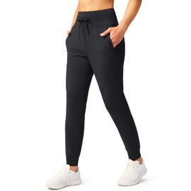 G Gradual Women's Joggers Pants with Zipper Pockets High Waisted Sweatpants Athletic Tapered Pants for Women Lounge Workout(Black,L)