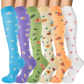 OUIVIAL 6 Pairs Compression Socks for Women Men 20-30mmhg Graduated Support Knee High Socks for Nurse Travel Flight