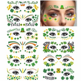 Uranian St. Patrick's Day Temporary Tattoos Face Eye Tattoo Stickers Saint Patrick's Day Waterproof Body Sticker Green Shamrock Party Supplies for Women