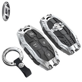 OVIOBOER Zinc Alloy Key Fob Cover Case Protector for Hyundai, Keychain, Accessories Compatible with Hyundai Ioniq 6 Grandeur GN7 KONA 5 Buttons Key Fob (Type-A-Silver)