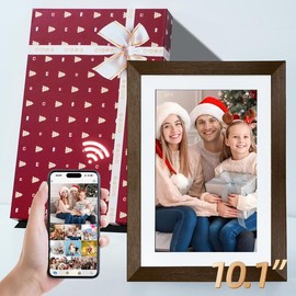 【New Year Gift】Thanksgiving & Christmas Gift 10.1'' WiFi Digital Picture Frame 32GB Memory, HD IPS Touch Screen, biu Frame App, Easy Setup, Share Photos or Videos Anywhere Decor Home Wedding - Color: 10.1": Black Wood-Red gift box-biu Frameo app