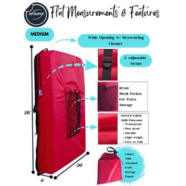 MYSUPOT RED (Medium 28"x20"x6") Beach Chair Bag. For Flip Seat, Stadium Bleacher Seat, Camping Chair, Booster Seat, Stroller, Laundry. 420D Polyester Backpack w/Adjustable Straps & Mesh Pocket