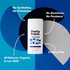 Pretty Frank Natural Aluminum-Free Deodorant Stick, Unscented (1-Pack) | All-Day Odor Control for Women & Men | Effective, Skin Soothing Formula with Safe, Organic Ingredients and No Added Fragrance