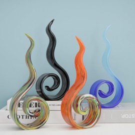 ORRFIDDY 11.5" Tall Hand-Blown Glass Flame Sculpture Art Ornament Statue Figurines Home Decor Coffee Tables Decoration