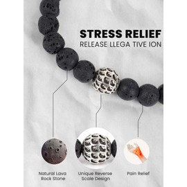 Valentines Day Gifts For Him Mens Beaded Bracelets Black 8mm Lava Beads Adjustable Bracelet Set, Stainless Steel Chain Link Sliver Bracelet for Boyfriend Husband Him With Card