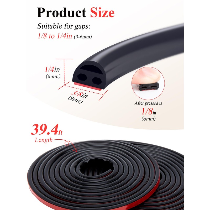 Silicone Weather Stripping Door Seal - 39 Feet Weather Stripping,