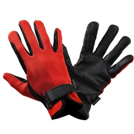 Riding Gloves Waffle Leather Gloves KE3 (Red X Black) Genuine Leather Genuine Leather Gloves Klaus Red X Black Cowhide Leather Riding Supplies KE3 