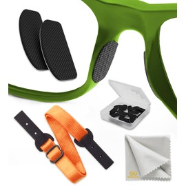 Ultra-Thin Grips Nose Pads - Silicone Eyeglasses Nose Pads 0.5 mm - Stop Glasses from Sliding - Lens Nose Pads - 6 Pairs (Black Pads & Orange Glasses Strap)