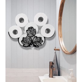 Leaves Metal Wall Toilet Paper Storage,Black Toilet Tissue Holder,Animal Decorative Metal Paper Holders,Cute Toilet Paper Storage for Bathrooms,Wall Toilet Paper Organizer Hold Extra 8 Rolls