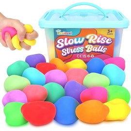 Mini Slow Rising Stress Balls 24 Pack, Stretchy Squishy Ball for Anxiety Relief, Fidget Toys Classroom Supplies for Student Teacher, Travel Sensory Toys for Kids Adults