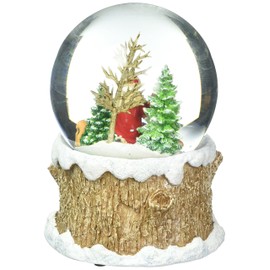 Glitterdomes 100mm Musical Glitter Dome, Features Santa with Woodland Animals on a Tree Like Base with a Racoon Peeking Out, 5.75-Inch