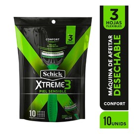 Rastrillo Desechable Schick hombre Xtreme 3 piel sensible 10 Rastrillos