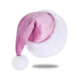 Subyan Santa Hats, Unisex Light Pink Velvet Christmas Hat for Adults, Extra Thicken Classic Xmas Hat for Christmas New Year Festive Holiday Party Supplies
