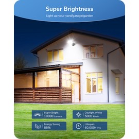 EDISHINE 10000LM LED Flood Light Outdoor,2 Pack 73W Outdoor Security Light, 5000K Daylight White, IP65 Waterproof Flood Lights Outdoor for Garage, Backyard, Patio, Garden, Porch, Stair