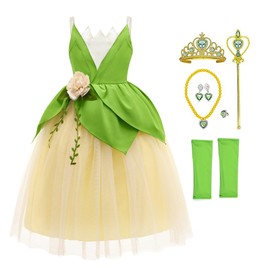 MDYCW Princess Tiana Costume for Girls, Birthday Party Fairy Dress Up, Special Occasion Dress