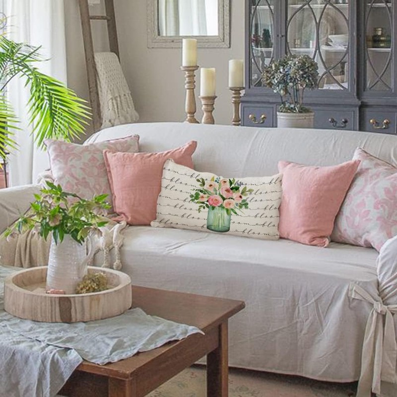 AACORS Spring Lumbar Pillow Cover 12X20 Flower Vase Decorations Farmhouse