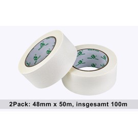 BOMEI PACK 2 Rolls White Painter's Tape 48 mm x 50 m Premium Crepe Paper Masking Tape for Painting, Crafts and DIY - Professional Painter's Tape, Residue-Free