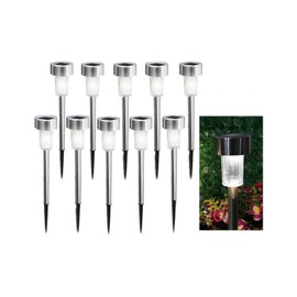 NEWOTE 10PCS White LED Outdoor Steel Garden Solar Powered Landscape Light Lamp Yar Pathway Stake Lights