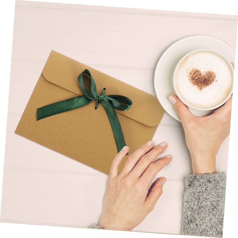 STOBOK Envelope with Ribbon 50pcs European Envelope Green Ribbon Kraft