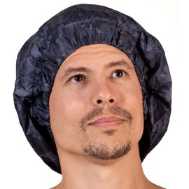Gorro de ducha de camuflaje negro para hombre, para rastas, trenzas, rizos, cabello rizado, impermeable, reutilizable, gorro de ducha grande para el pelo de los hombres, forro de tela de rizo, elevado, aspecto elegante