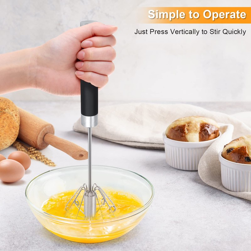 Manual Whisk Egg Beater, Stainless Steel Anti Hand Push Egg