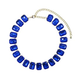 Wolin Fashion Large Rhinestone Necklace and Earring Set for Women Elegant Accessory with Dazzling Fashionable Design for Women to Easy Match Chunky Rhinestone Necklace Set (navy blue square rhinestone)