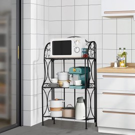 XAONIEN Kitchen Metal Bakers Rack Microwave Oven Stand Kitchens with Storage Three-Tiered Kitchen Organization Shelf Rack, 27" x 13.75" x 48.6",Antique Bronze