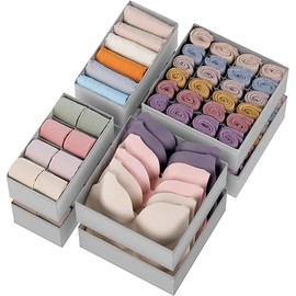 Criusia Drawer Organizer Clothes, 8 Pack Dresser Organizer for Underwear, Sock, Baby Clothes- Foldable Closet Organization and Storage Dividers Bins for Nursery, Bedroom (Grey)