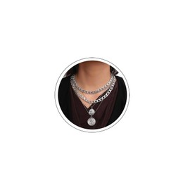 Atentuyi Punk Chunky Layered Coin Necklace Choker Silver Layering Curb Chain Necklace Double Coin Pendant Necklace Thick Chain Necklace Cuban Link Necklace Jewellery for Women Girls