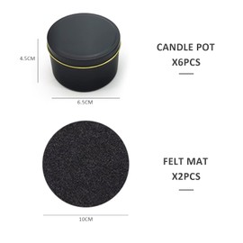 PFLYPF 6 Kerzengläser, 2 Filzuntersetzer, 120 ml leere Kerzenbehälter, runde Kerzengläser für DIY-Kerzenherstellungszubehör, Aufbewahrung von kleinem Schmuck usw. (Schwarz)