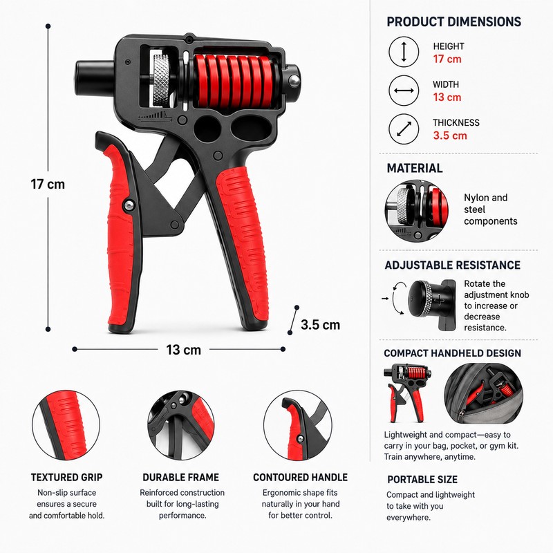 Adjustable Hand Grip Strengthener with Repetition Counter – Dual-Spring Exerciser