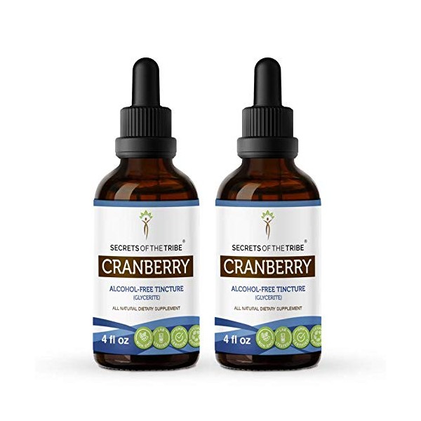 Cranberry Alcohol-Free Liquid Extract, Organic Cranberry (Vaccinium Macrocarpon) Dried Berry Tincture Supplement (2x4 FL OZ)