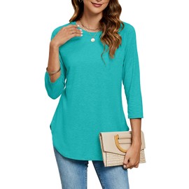 Jersey Shirts for Women Plain 3/4 Length Sleeve Womens Tops Early Fall Fashion Loose Layering Tees Turquoise XL