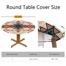 Guxxuil Retro Geometric Round Tablecloths Elastic Edged Tribal Navajo Triangular Square Boho Style Tablecloths Washable Reusable Tablecloths for Kitchen Picnic Party 40-44 inch