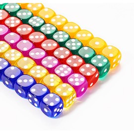 Pack of 30 colourful dice (6 colours), 16 mm colourful dice, these dice are perfect for various board games