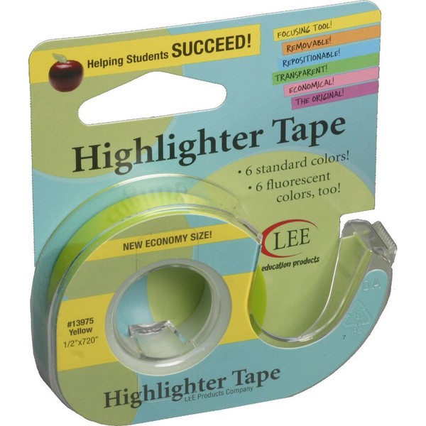 Lee Products Company Removable Highlighter Tape, Yellow