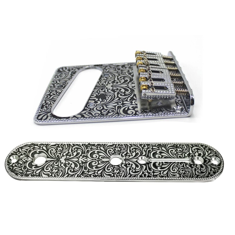 TUOREN Set of Carved Pattern 6 String Roller Saddle Bridge